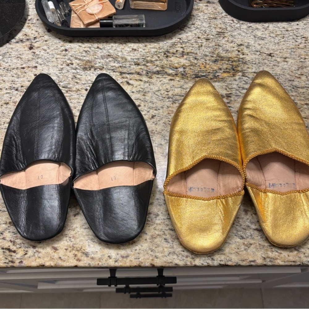 Moroccan Babouches soft hand made 100% buttery leather slippers two pair.